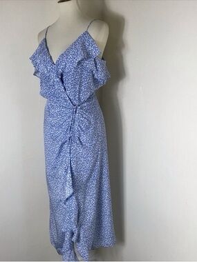 Veronica Beard Blue Silk Floral Ruffle Midi Dress 0